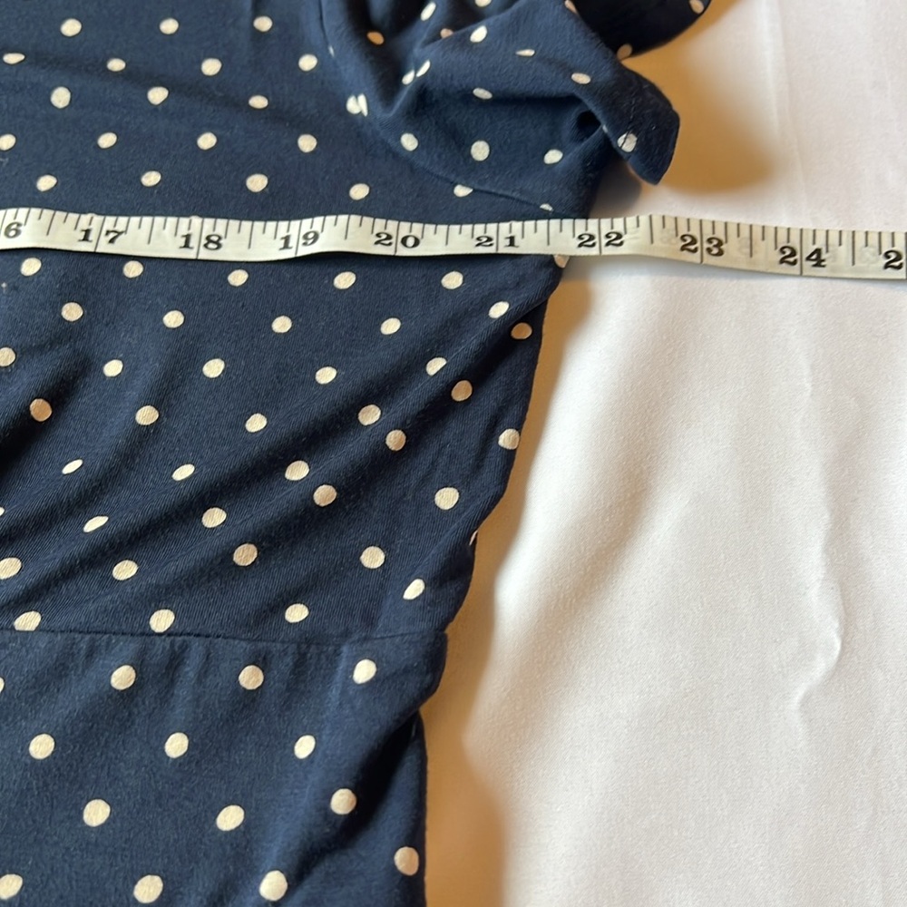 L.L. Bean Navy Blue Polka Dot Wrap Midi Dress - Picture 7 of 13